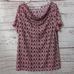 Love, Margaux Pink Blue White Striped Cowl Neck Blouse Size XL